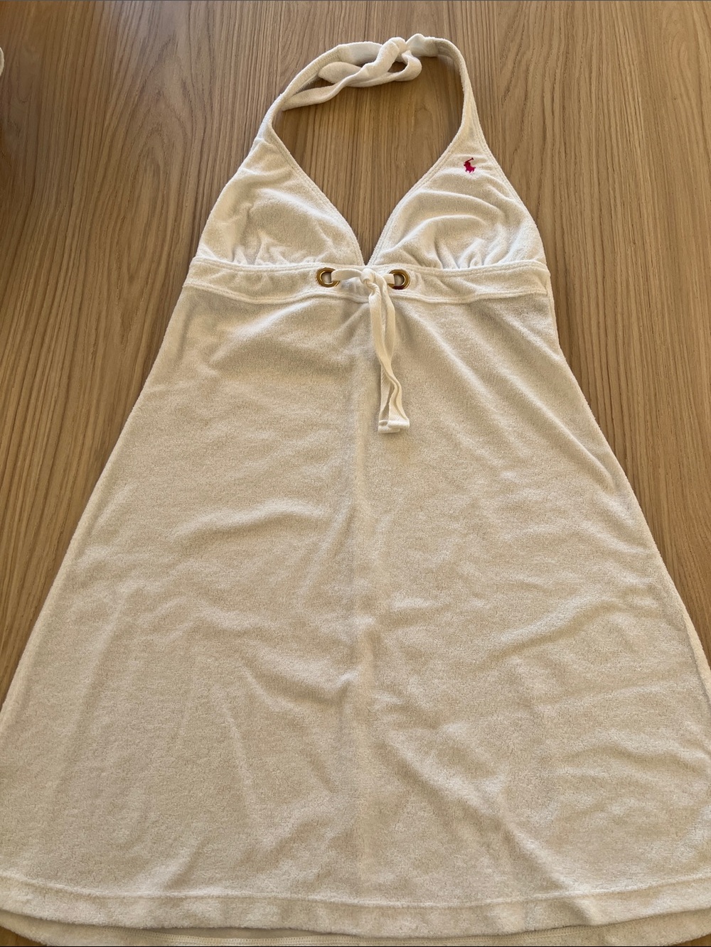 Ralph Lauren Cream Terry Halter Cover-Up with Red Pony